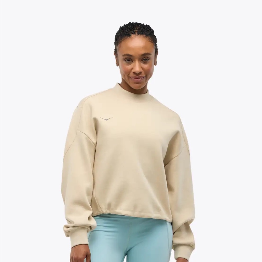 HOKA, HOKA ONE, Kaitoro Knit Crew Sweatshirt,‎ Cropped, Cream | Women’s Large